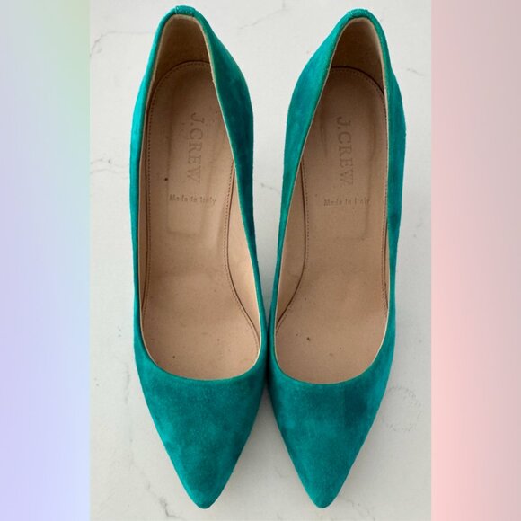 J.Crew Turquoise Suede Heels – Size 7.5 - Picture 1 of 8